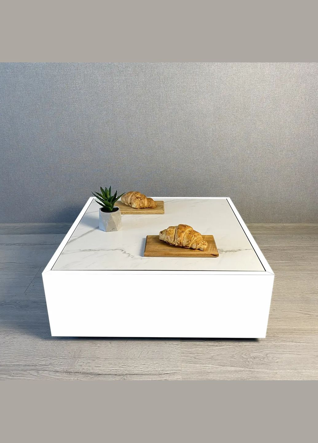 Журнальний столик White 640х640х250мм Білий + Білий керамограніт No Brand Grail (333835232)