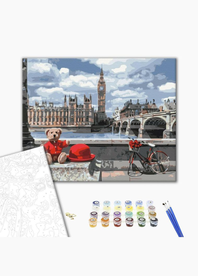 Картина за номерами Ведмедик мандрівник в Лондоні Картини Пейзаж природа міста 40х50 Розпис по полотну BS35029 Brushme (308988179)