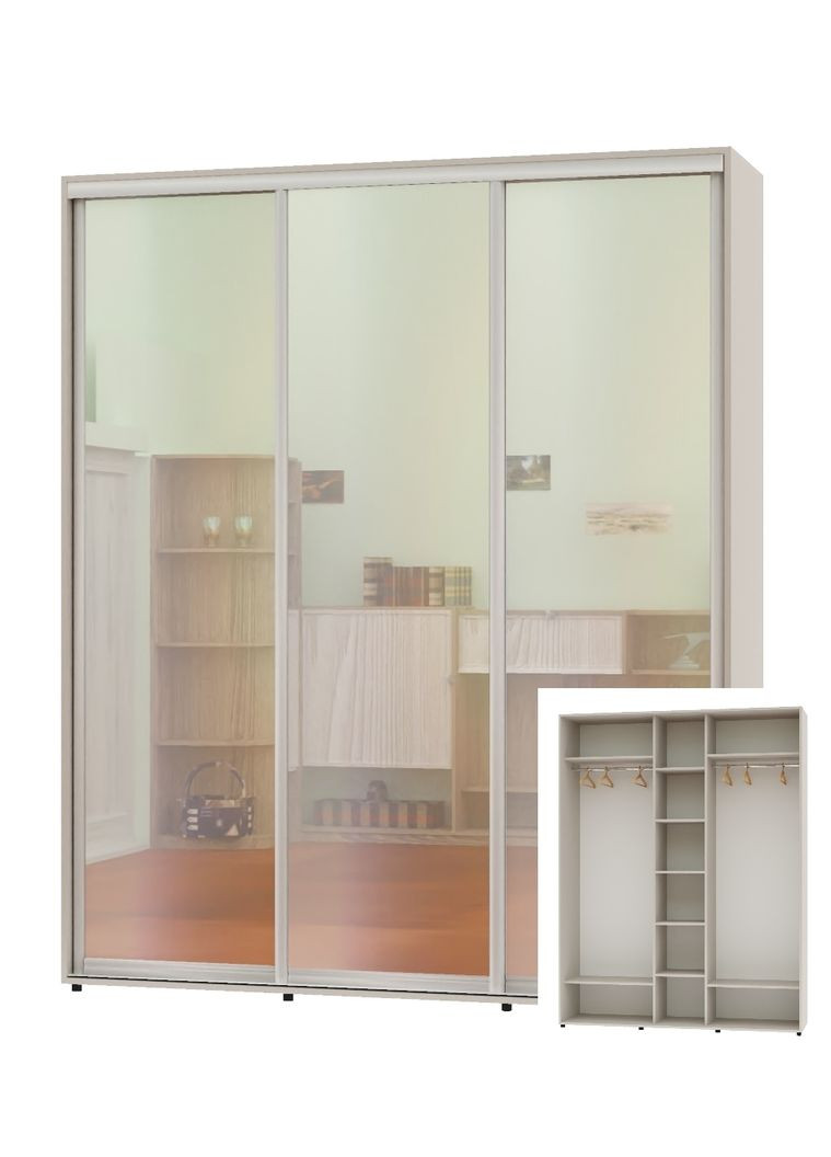 Шафа-купе тридверна 200*60*250 Кашемір 3 двері Дзеркало ШК-04 Алекса (360452811)