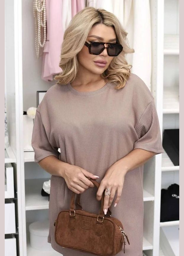 Костюм двойка рубчик мустанг,футболка оверсайз и велосипедки No Brand (341999459)