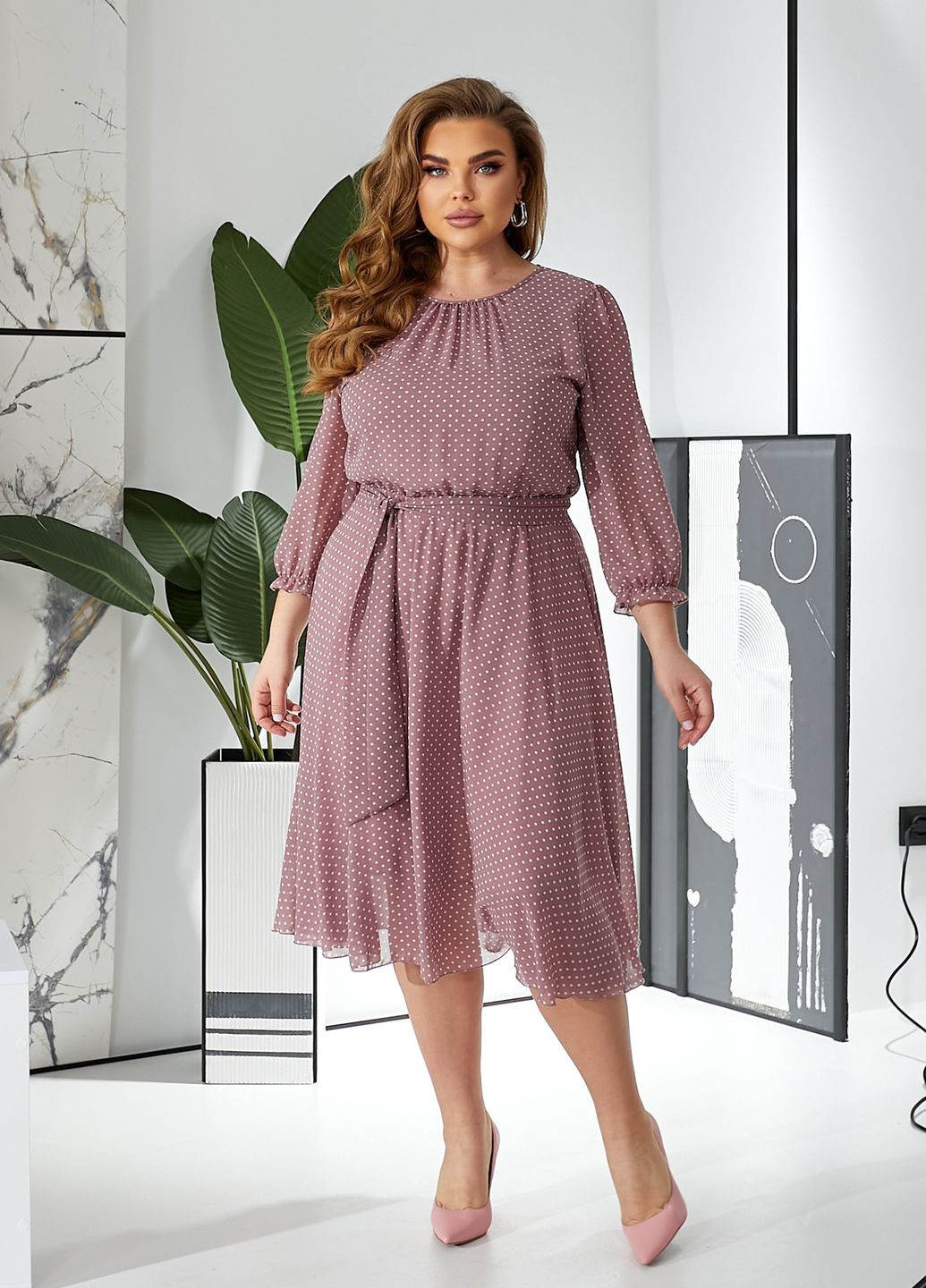 Темно-бежева повсякденний, кежуал шифонова сукня з довгими рукавами кльош, дзвін No Brand з квітковим принтом