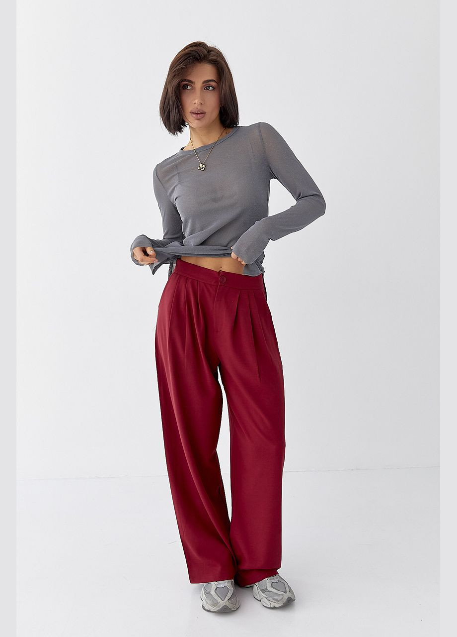 Класичні широкі штани зі складками – бордо Lurex (324392628)