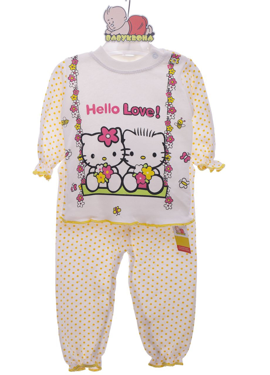 Жовта всесезон піжама з довгим рукавом для дівчинки трикотажна кітті жовта 68 см (37234) BABYKROHA