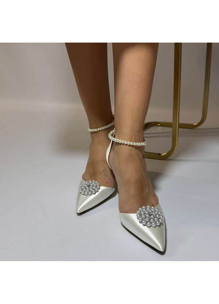 No Brand Женские туфли свадебные атласные и ремешком жемчуг и брошью 5,5 см. белый з текстиль, — (351394287)