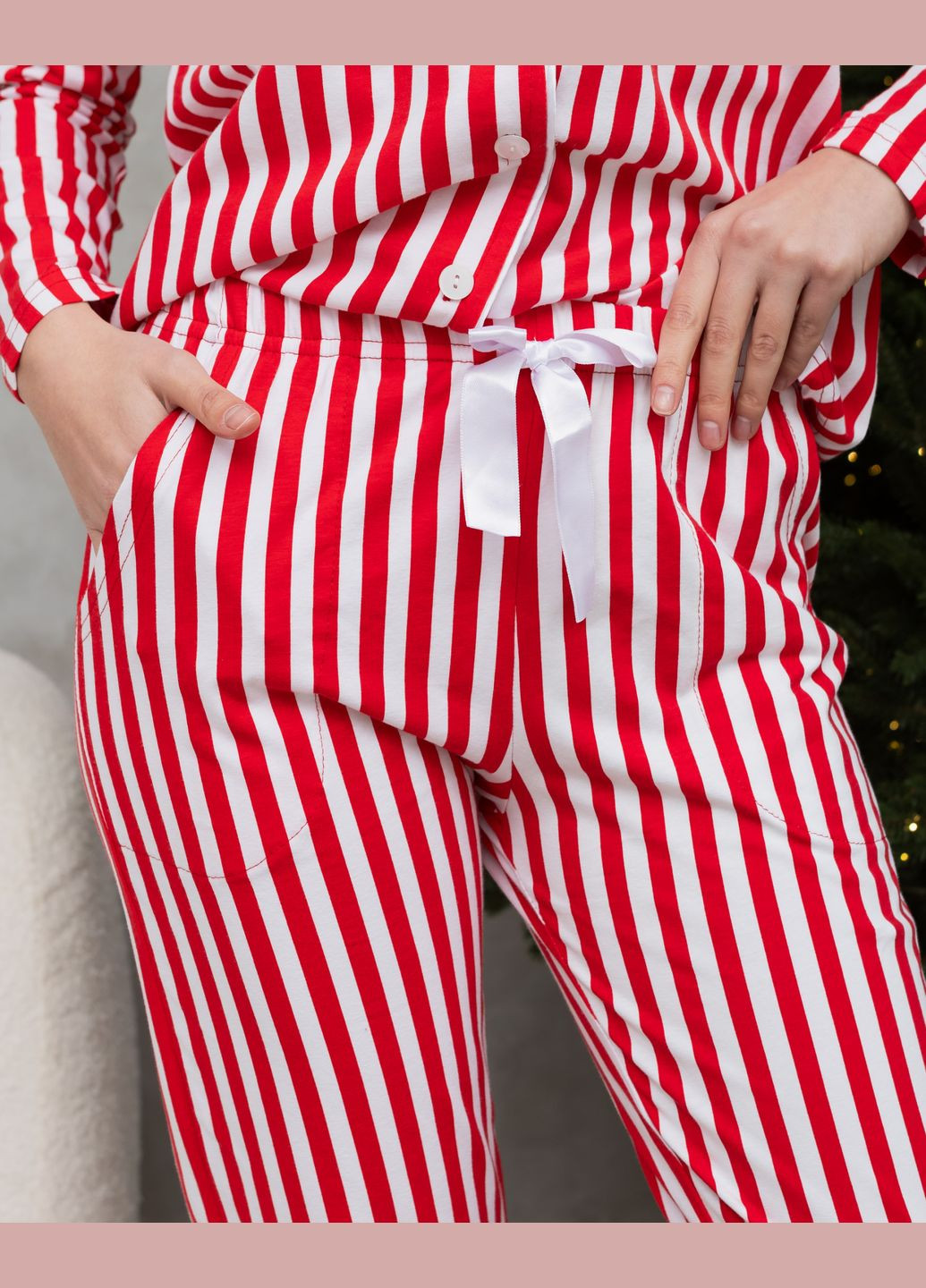 Красная всесезон пижама женская рубашка со штанами в красную полосочку размер s, m, l, xl рубашка + брюки Nicoletta Піжама