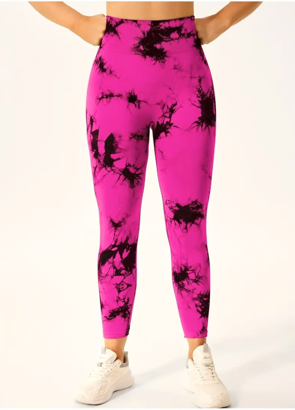 Кислотно-розовые женские спортивные леггинсы (лосины) тай-дай для фитнеса и йоги No Brand