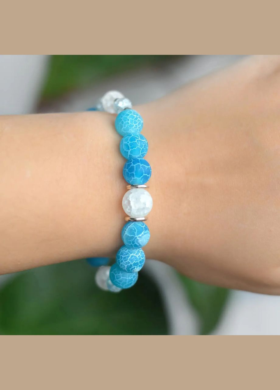 Браслет на гумці Сніжний Кварц, Морозний Агат, фур-ра гіп-ний сплав колір срібло d-10х8х6мм+- L-18см No Brand Браслет (331146009)