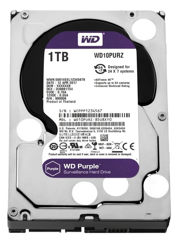 Накопитель HDD SATA 1.0TB WD Purple 5400rpm 64MB (WD10PURZ) Western Digital (335008148)
