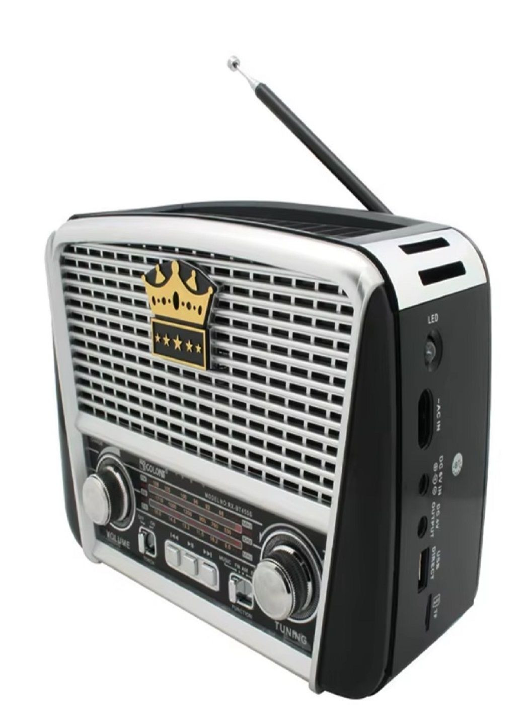 Радіоприймач портативний RX 455 радіо з ліхтарем на акумуляторі Сірий Golon (319205349)