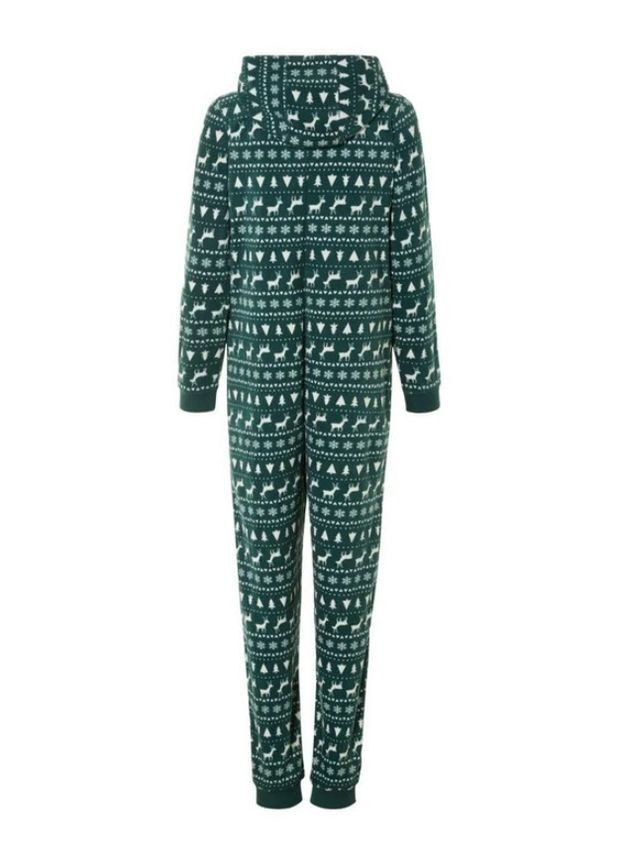 Женская пижама флисовая кигуруми, новогодний принт Темно зеленая Esmara (365860073)