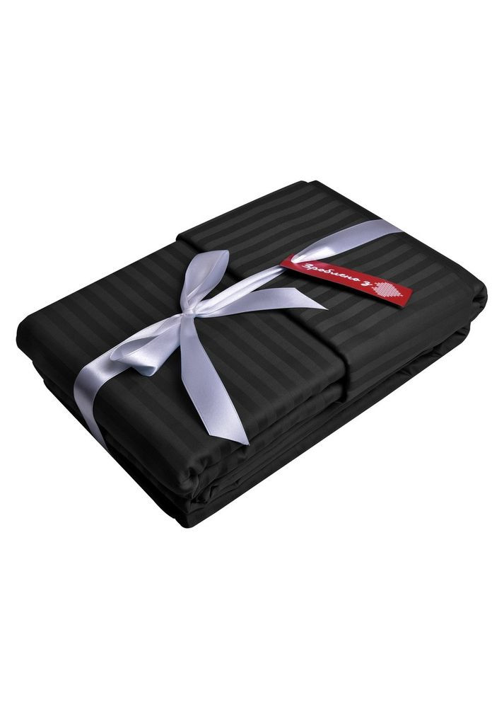 Постельный комплект евро сатин в полоску хлопок натуральная ткань набор постельный черный IDEIA (334727011)