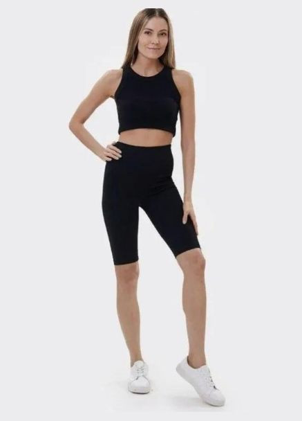 спортивные в рубчик фитнес шортики удобные эластичные черный цвет No Brand Велосипедки (328925755)