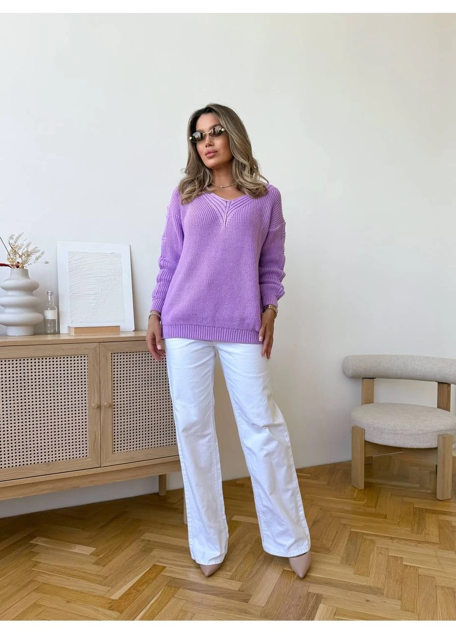 Сиреневый демисезонный женский свитер с разрезами на рукавах Fashion