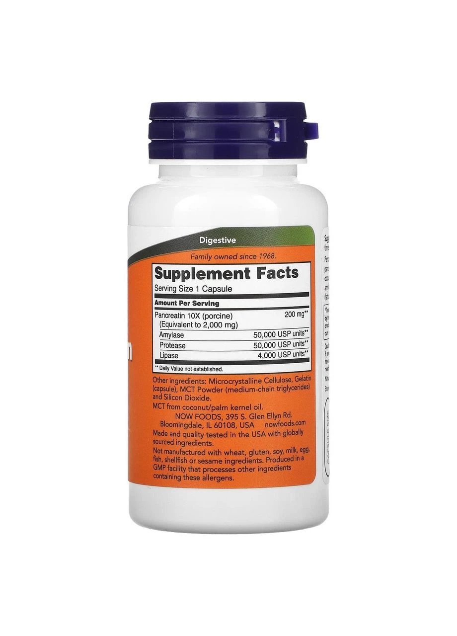 Панкреатин, Pancreatin, 10X 200 мг, 100 капсул Now Foods (364311927)
