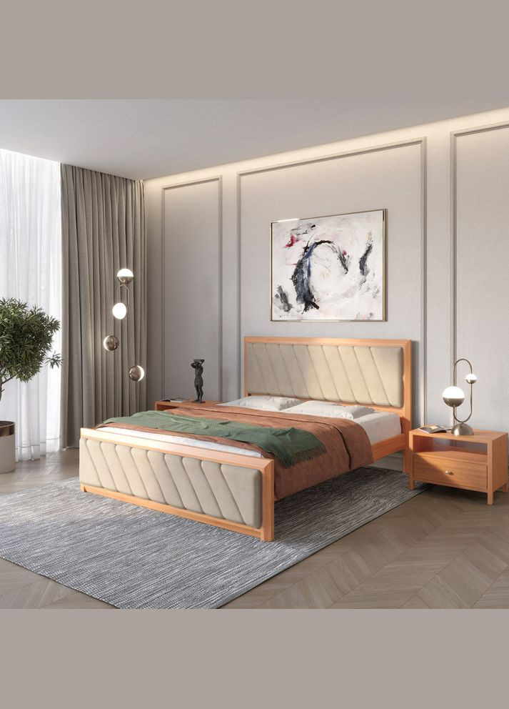 Односпальне дерев'яне ліжко Барселона Б6 /Аляска 23 (Бежевий) 90х200 см (MBG-13455) Mebigrand (366086440)