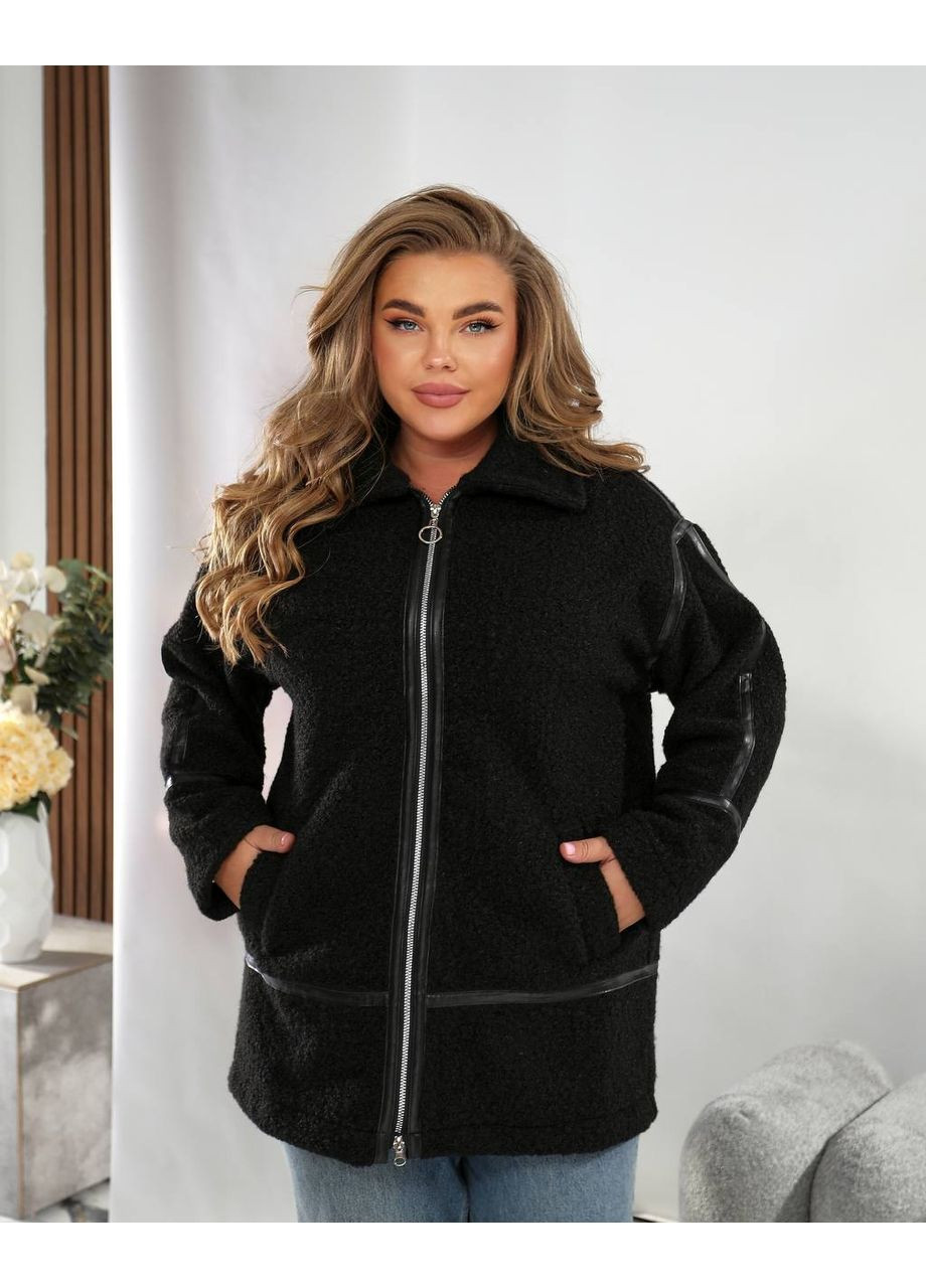 Чорне демісезонне Напівпальто з букле "Легка елегантність сезону" | Розмірна сітка в описі пальто-сорочка DK/DL Мода без кордонів