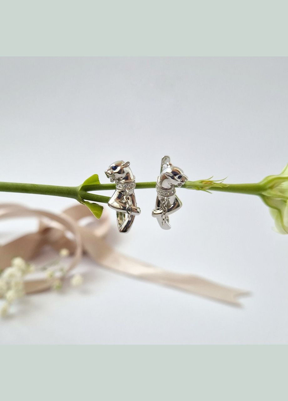 Серебряные сережки Пантера серебро 925 пробы Родированное ск2фс/2036 4.30г No Brand (323653854)