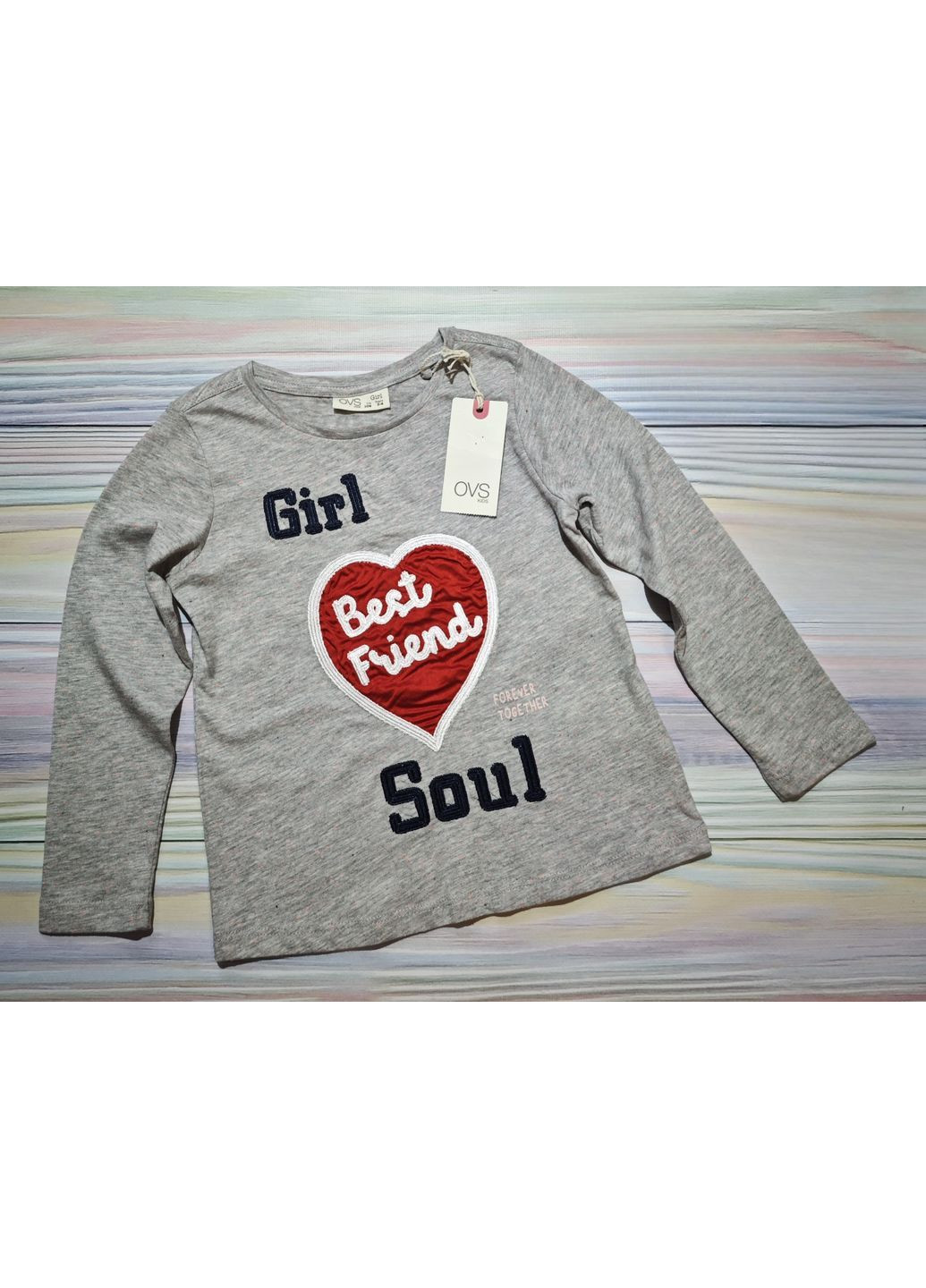 Дитячий лонгслів реглан для дівчинки 3-4 роки Сірий OVS (369141339)