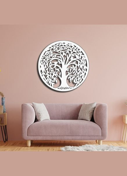 Панно 3D декоративне з об'ємом 15 мм для стін, Дерево кругле 40 х 40 см Білий Декоинт (276708402)
