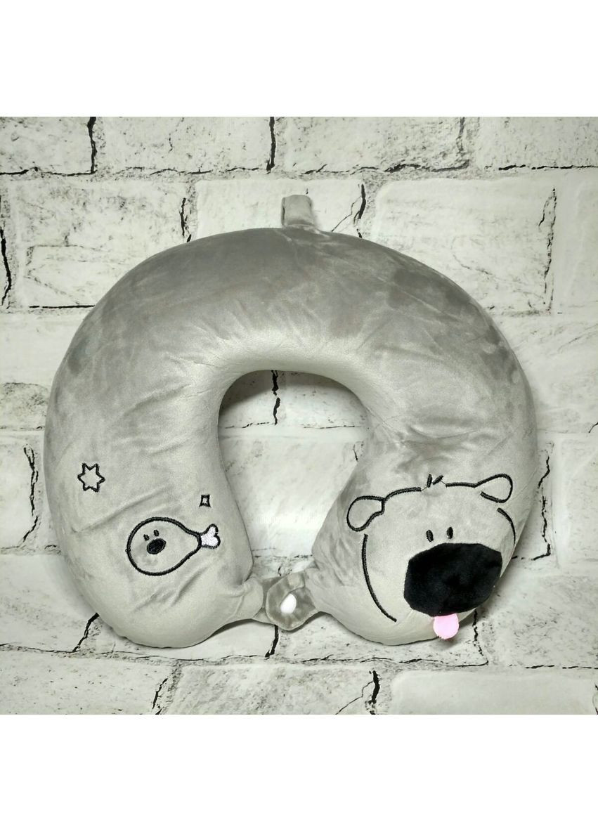 Подушка для подорожей під шию з пам'яттю Собачка 29х26х8 см Сіра No Brand (369163754)