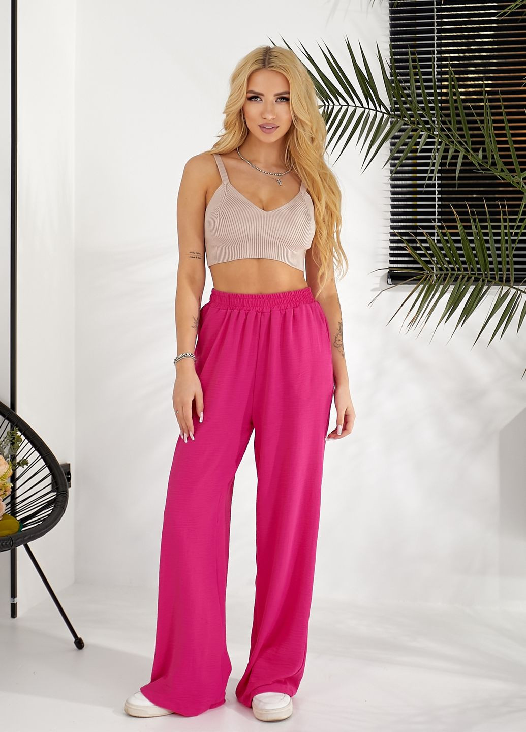 Брюки-палаццо с высокой посадкой No Brand (322965988)