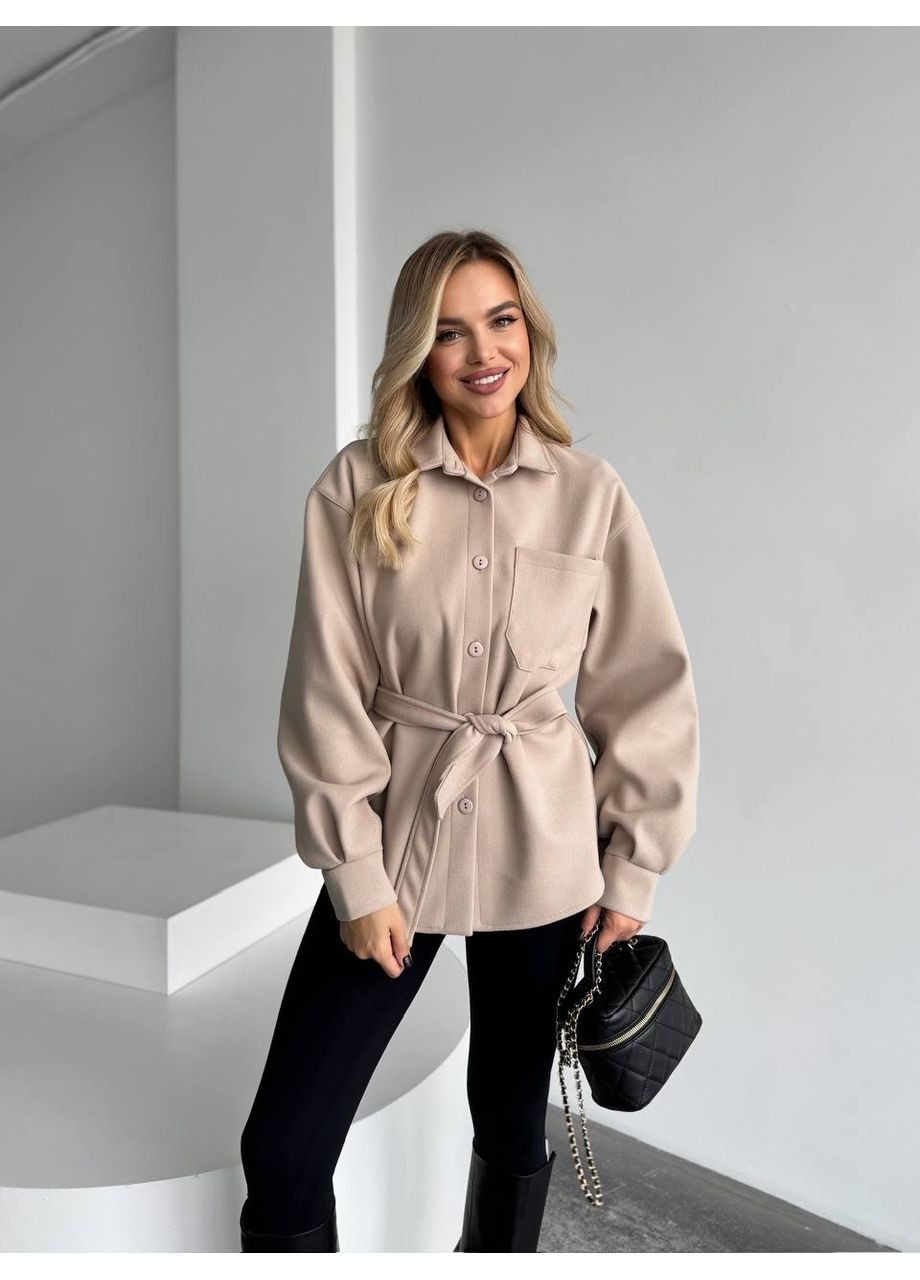 Бежеве демісезонне Пальто-сорочка жіноче Style Point