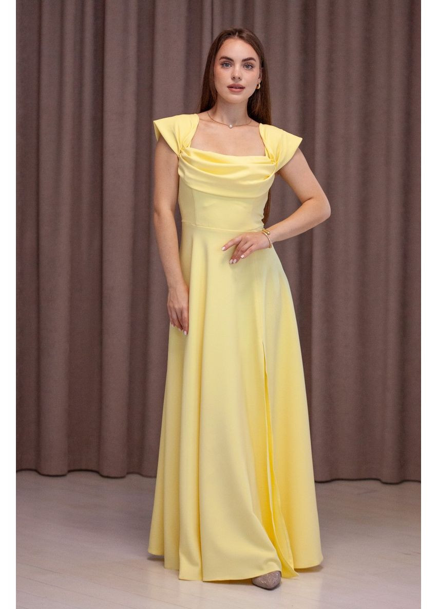 Желтое вечернее платье а-силуэт First Woman однотонное