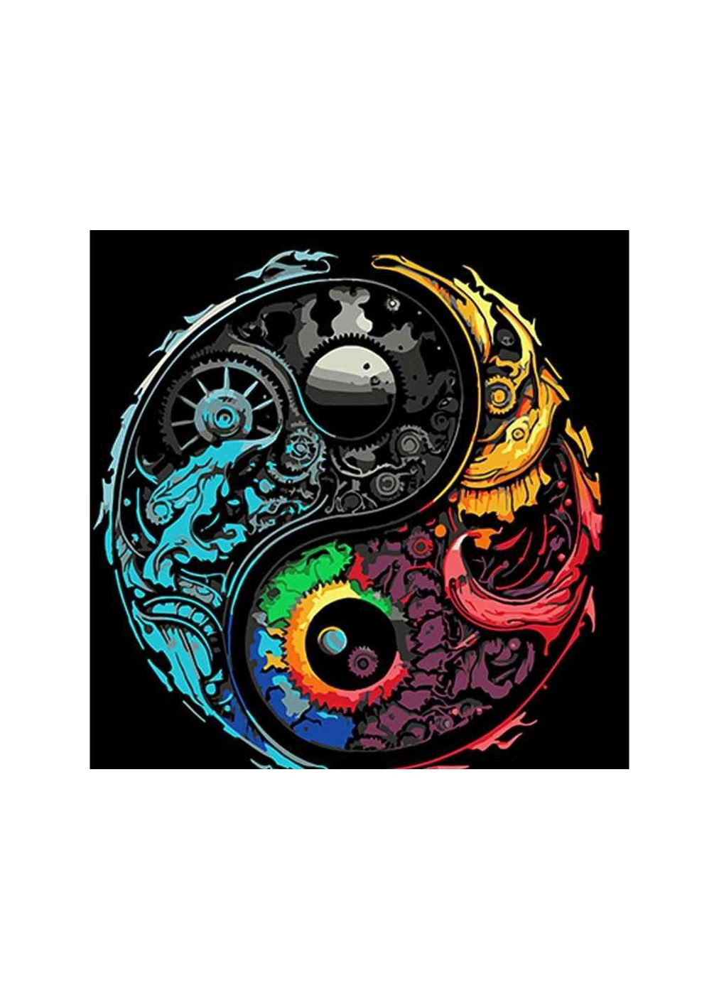 Набір для розпису по номерах Барвистий символ Інь Ян 40х40см на чорному фоні AV4040-76 ТМ Strateg (317050367)