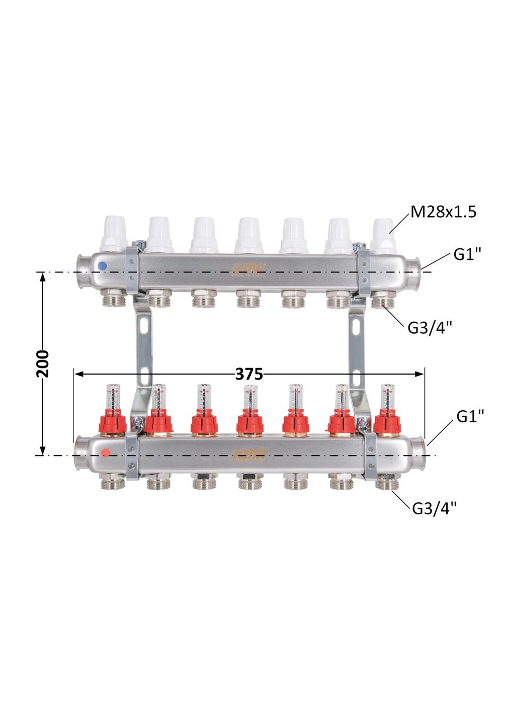 Колектор з витратомірами (нерж.) 1" х7 № К073 Icma 87K073179PR32QU (341326399)