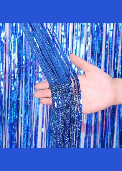 Фотозона штора дождик новогодний с голограммой 2 м на 1 м синий Jannet Дощик (316384011)