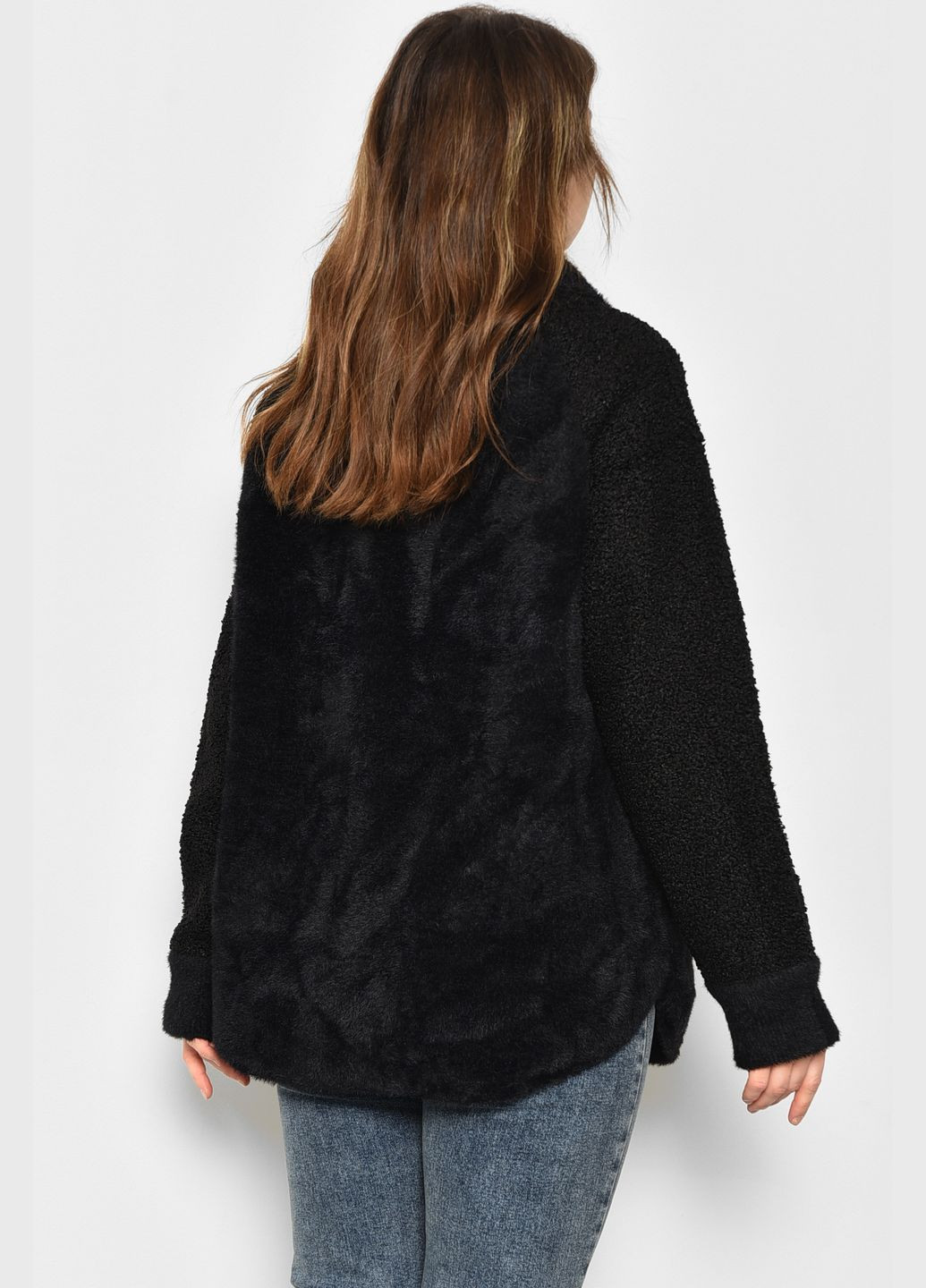 Черное демисезонное Пальто женское полубатальное из альпаки черного цвета Let's Shop