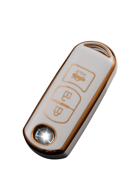 Чохол ключа білий + золота окантовка (3 кнопки) TPU Mazda (369609866)