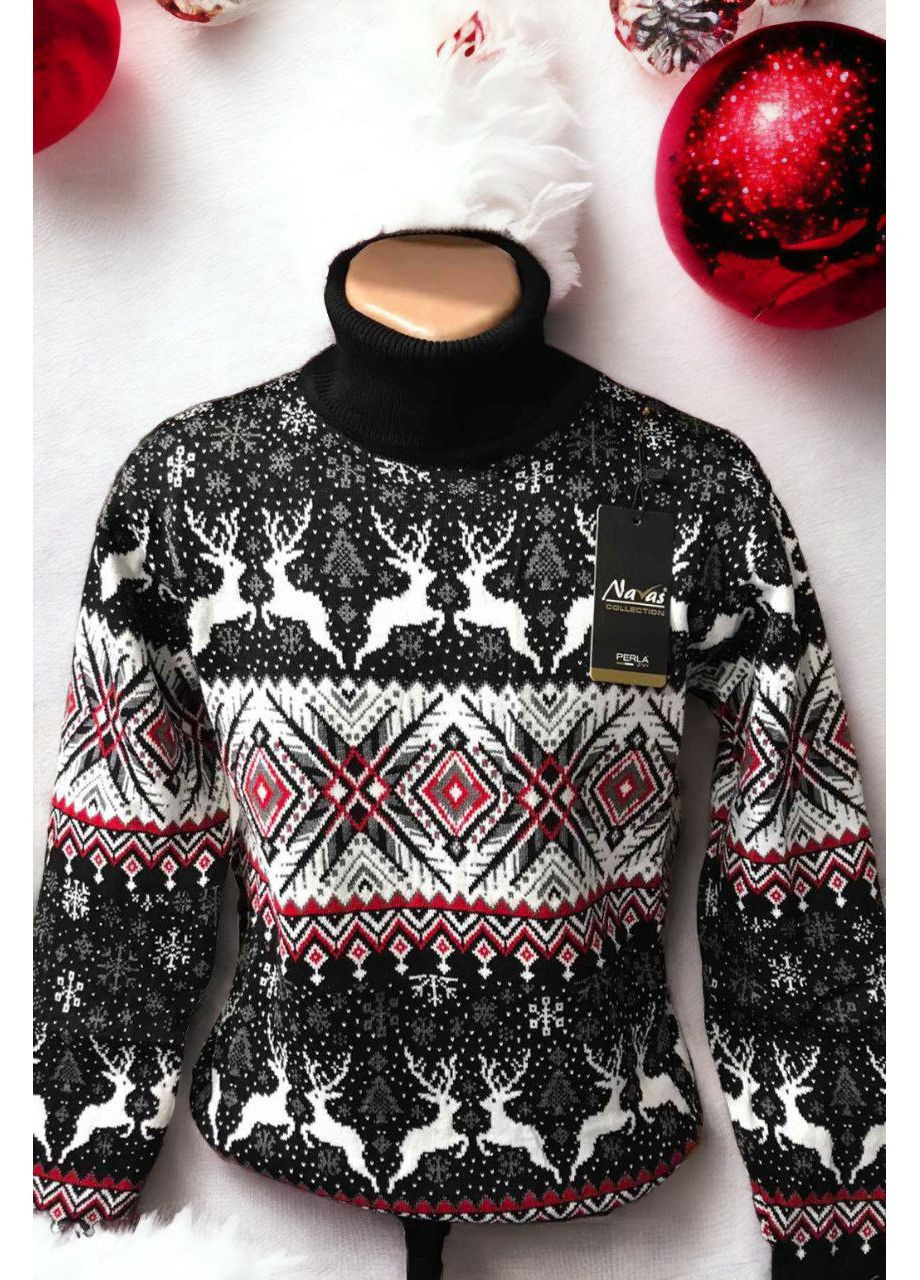 Чорний демісезонний 🎄 святковий парний гольф-відворіт із в’язаним узором vipstendo — заміри в описі DK/DL Мода без кордонів