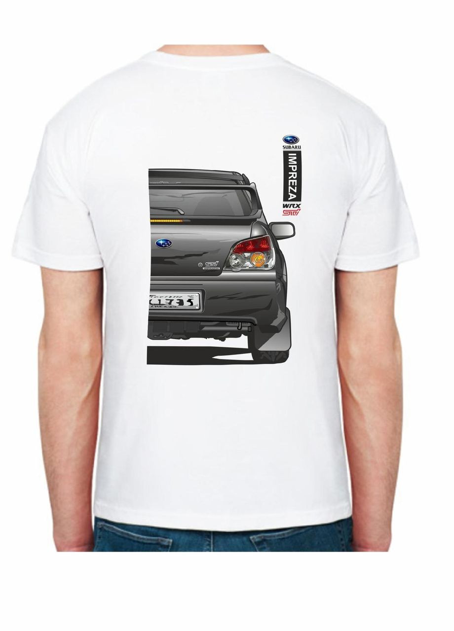 Біла футболка чоловіча з принтом subaru wrx sti fr 207308 біла Avtolife