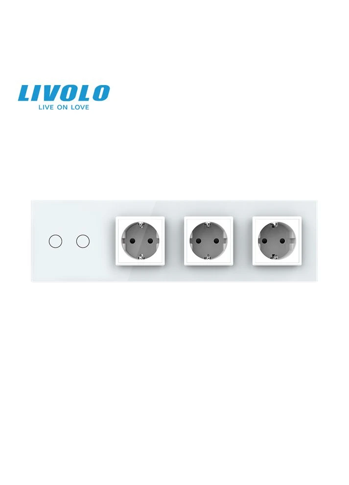 Сенсорний вимикач 2 сенсора 3 розетки скло (VL-C702/C7C3EU-11) Livolo (375456771)