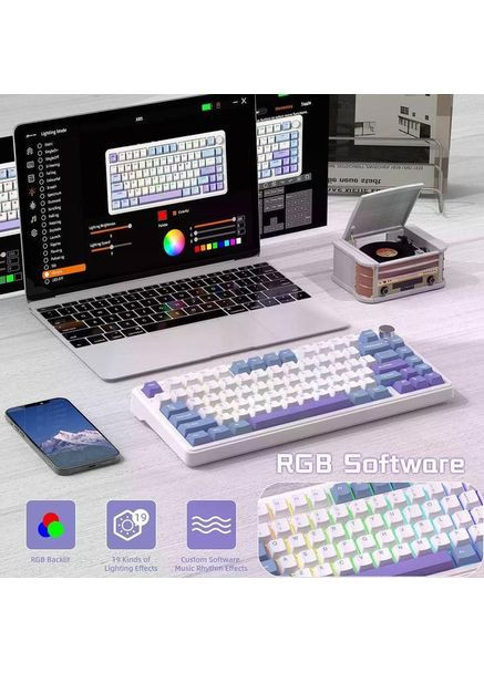 Механічна ігрова клавіатура X85 бездротова, Hot-Swap, 75%, RGB-підсвітка, кнопочні перемикачі, фіолетова ATTACK SHARK (360713924)