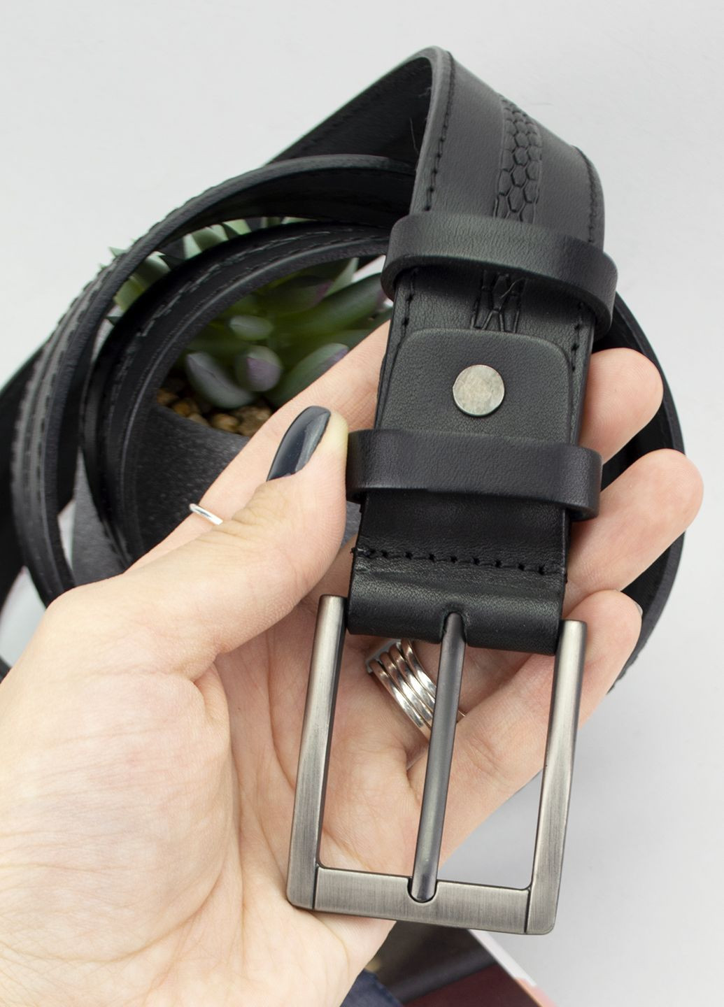 Ремень мужской кожаный батал SF-351 XXL (145 см) черный под брюки и джинсы SFIP (328198291)