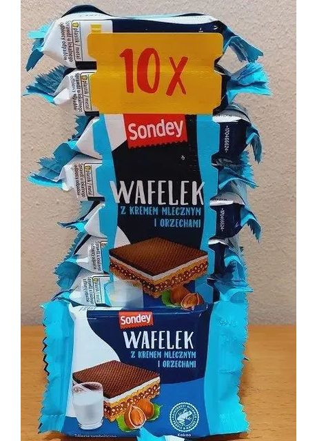Вафли Wafelek z kremem Mlecznym i orzechami с молочным кремом и орехами 10 шт 250 г Sondey (349812590)