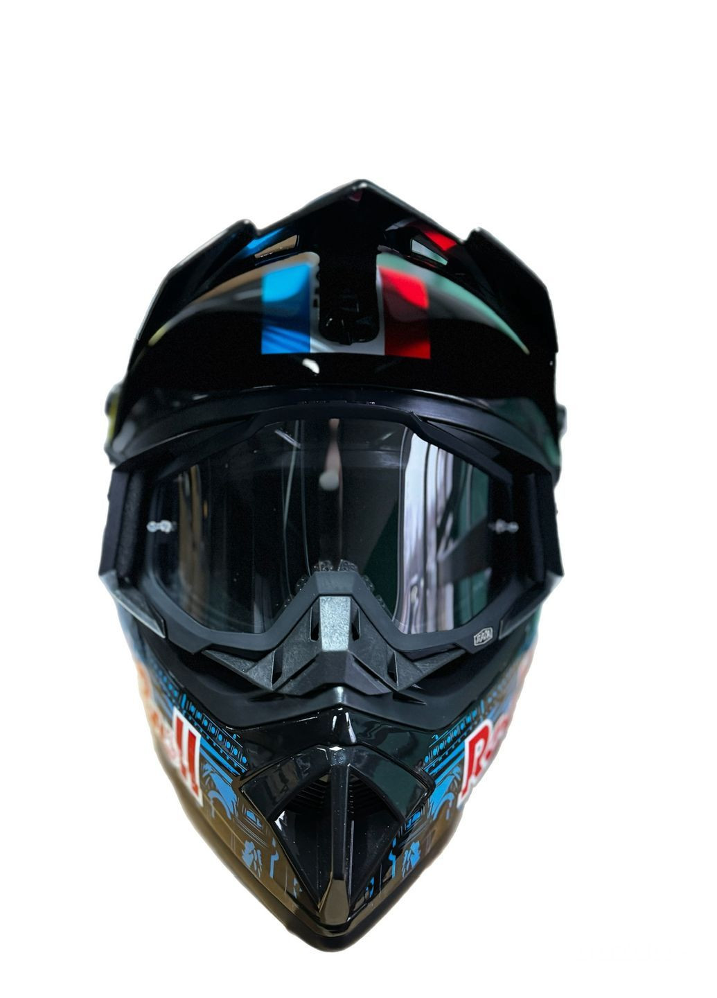 Эндуро кроссовый мотошлем Helmet Red Bull + очки Profi Black прозрачное стекло No Brand (370677345)