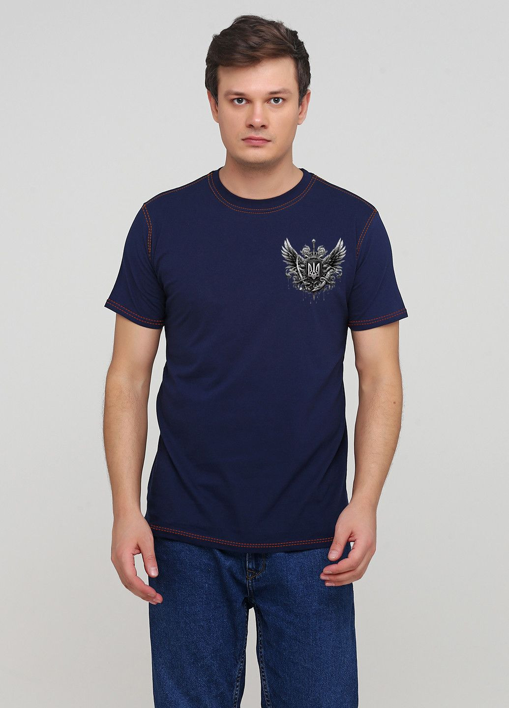 Темно-синяя мужская футболка с патриотическим принтом с коротким рукавом Malta