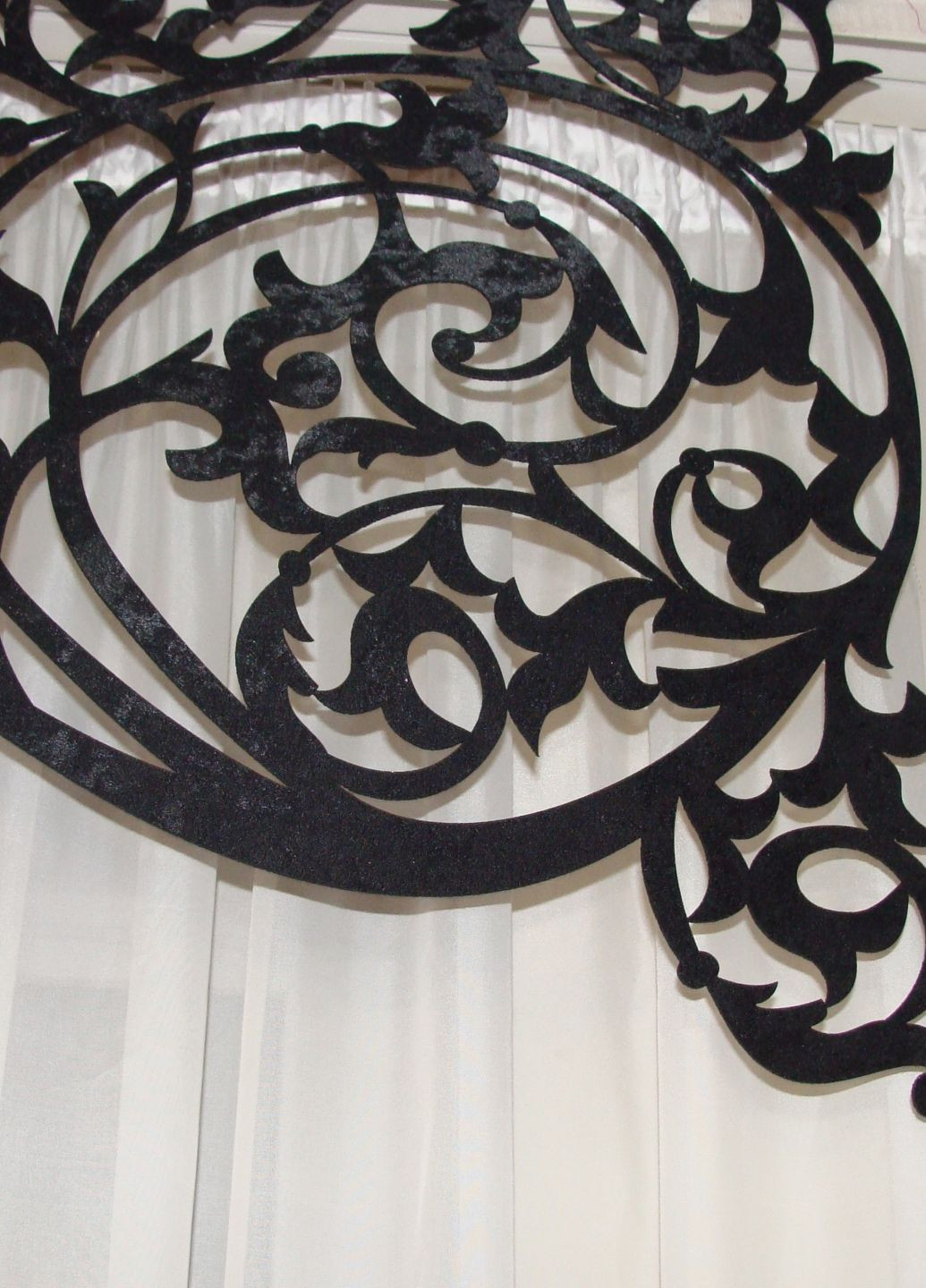 Ажурный жесткий ламбрекен Ажур 2м черный и нити 2м молочные (140_7л) Firanka Lace (356892979)