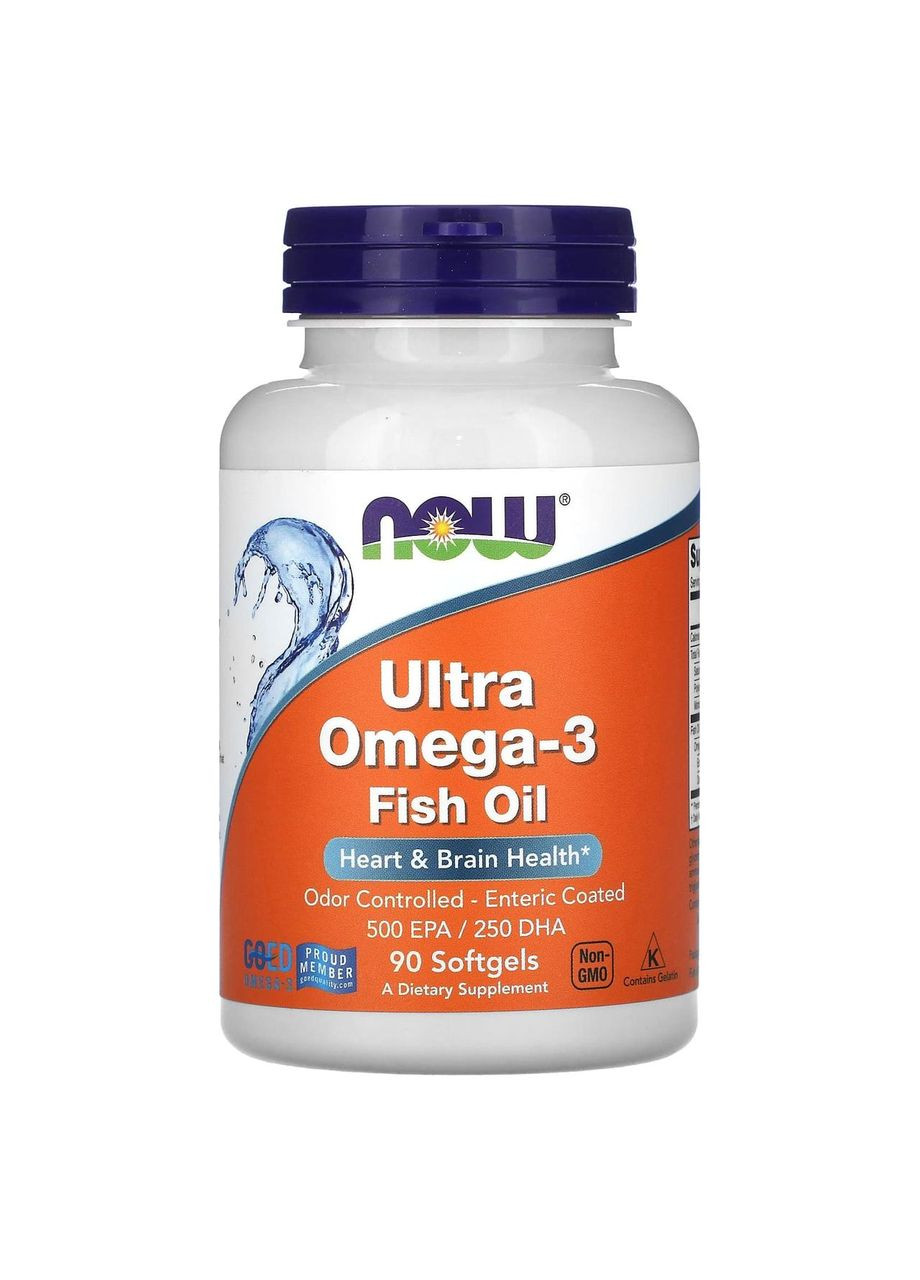 Супер омега 3, Ultra Omega-3,, 500 EPA/250 DHA, 90 капсул с кишечнорастворимой оболочкой Now Foods (362373007)