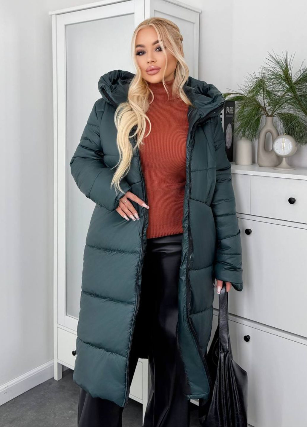 Изумрудная зимняя зимнее пальто на молнии с капюшоном. куртка-пальто Tik-Tak