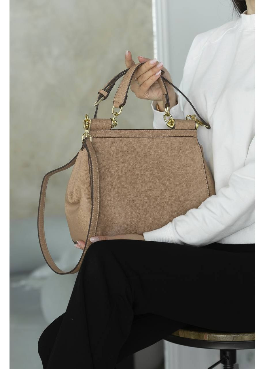 Шкіряна сумка жіноча Dolce Gabbana Sicily Handbag Beige/Gold класична бежева Дольче Габана кросс боді No Brand (369141426)