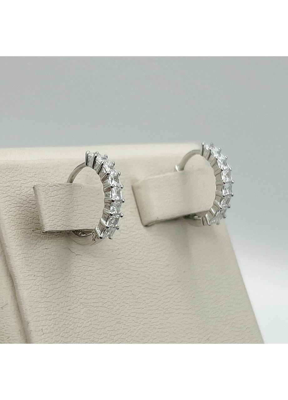 Сережки-кільця срібні з кубічним цирконієм 2,22 г No Brand (369737514)