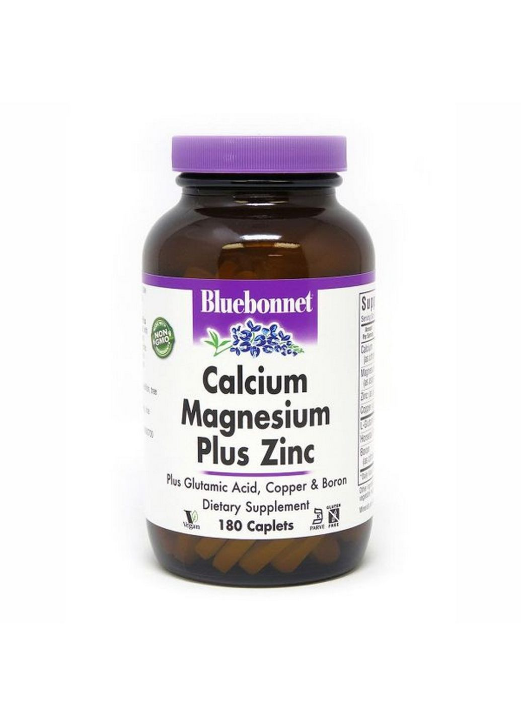 Витамины и минералы Calcium Magnesium plus Zinc, 180 каплет Bluebonnet Nutrition (293339183)