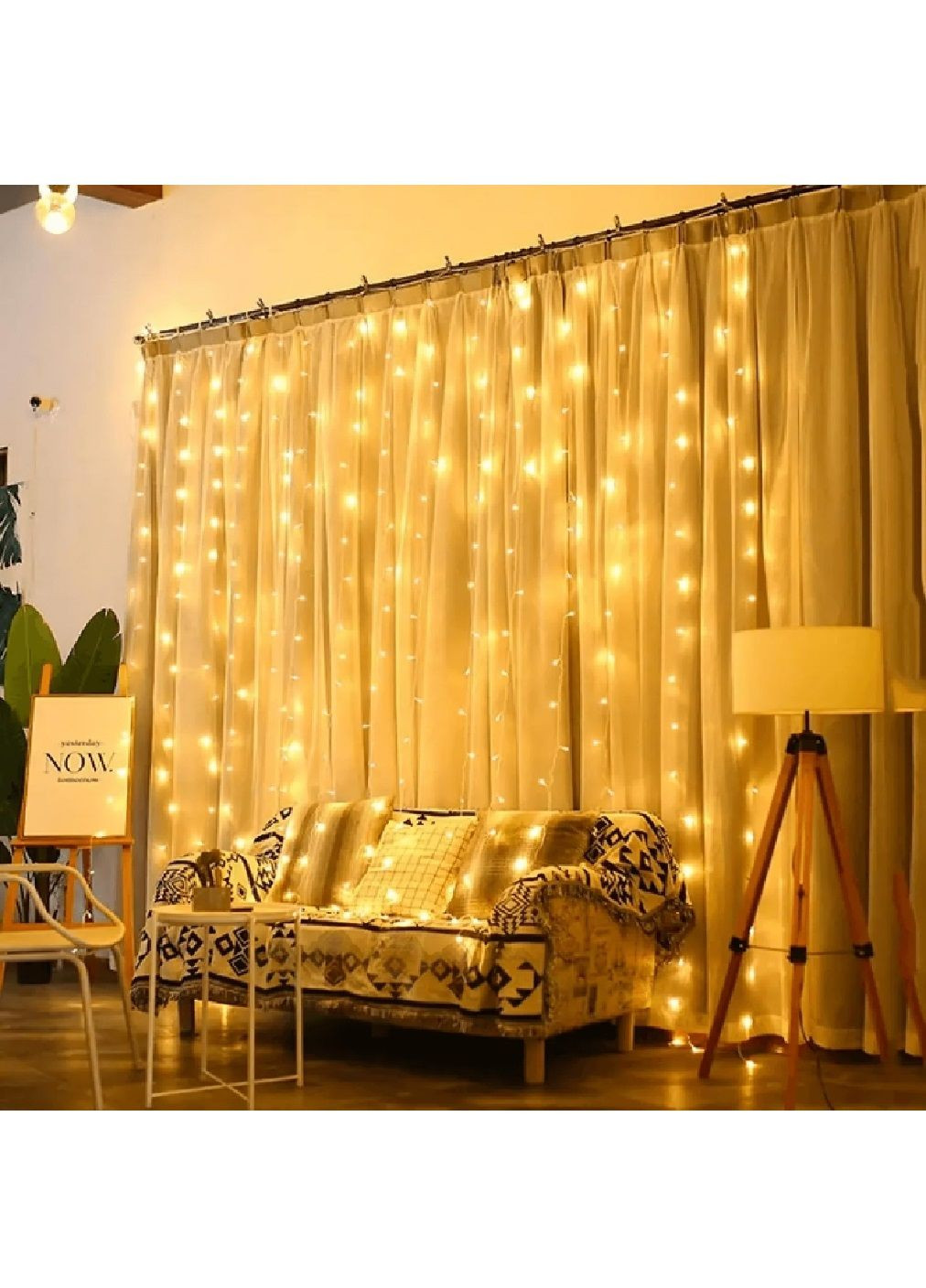 Светодиодная гирлянда на окно с работой от сети контроллером соединением гирлянд 3х2м 192 LED (478679-Prob) Желтая Unbranded (308289990)