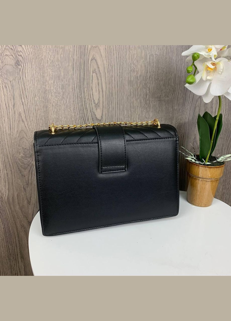 Модна стьобана жіноча сумочка клатч з ланцюжком із екошкіри чорна із золотим (sku_1198ЧГ) No Brand (330576560)