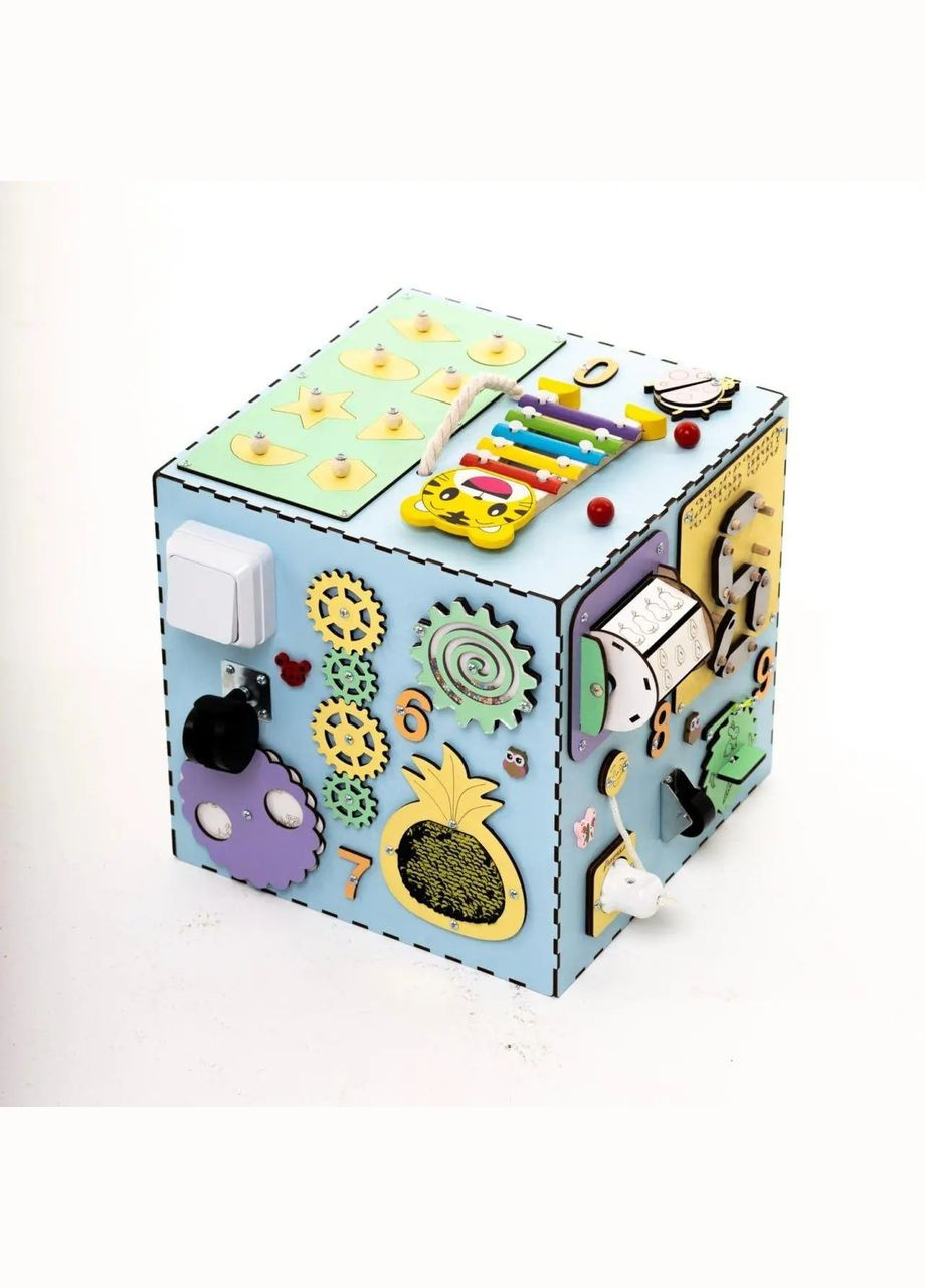 Бізікомплекс дерев'яний для дітей розвиваючий Блакитний 30х30х30 см Handmade 213-001-005 (345646838)