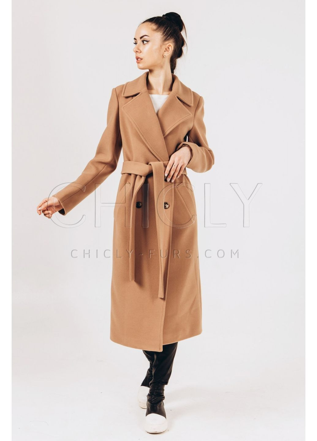 Світло-коричневе зимнє Зимове пальто з кашеміру двобортне CHICLY